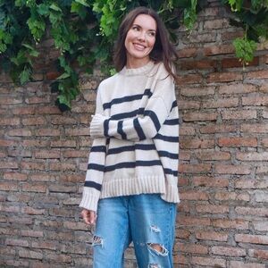 Wooden Ships Caroline Chunky Crew Striped Mohair Blend Sweater